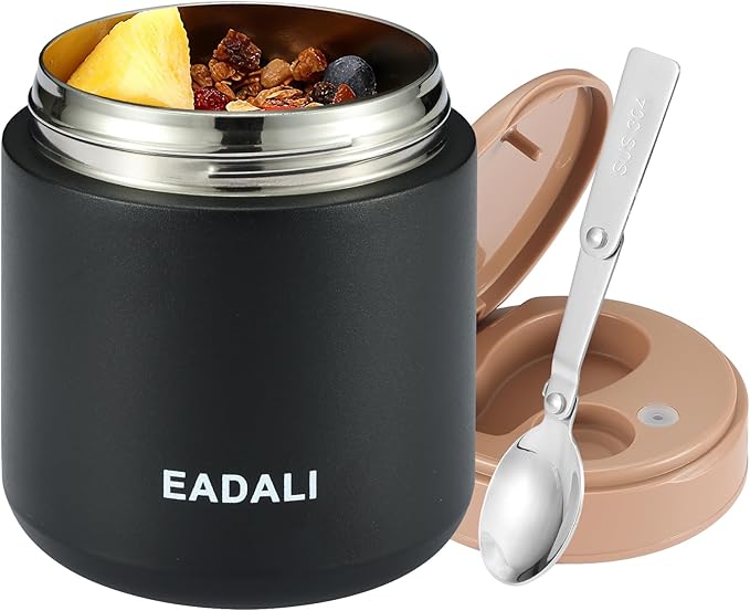 Eadali 15.2 oz Thermo Food Jar for Kids & Adults, Vacuum Insulated Lunch Container 316 Stainless Steel, Hot & Cold Soup Jar with Spoon, BPA Free & Leak Proof