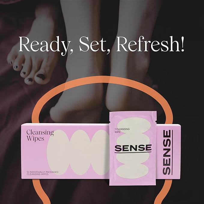 Sense Cleansing Wipes (12 Pack) Individually Wrapped pH Balance Wipes for Women - Made in the USA, Flushable Wipe, On-The-Go Before and After Freshness Intimate Wipe