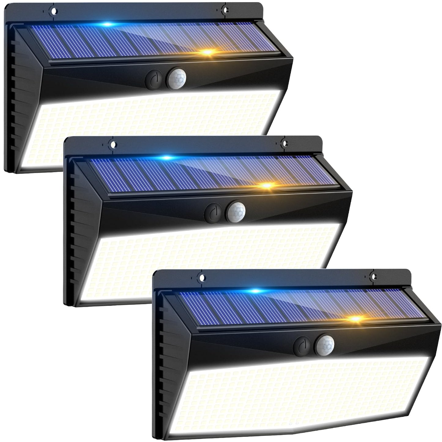 Peasur 3 Pack Solar LED Motion Sensor Lights, Black, Waterproof, 3 Lighting Modes for Outdoor Yard and Garden