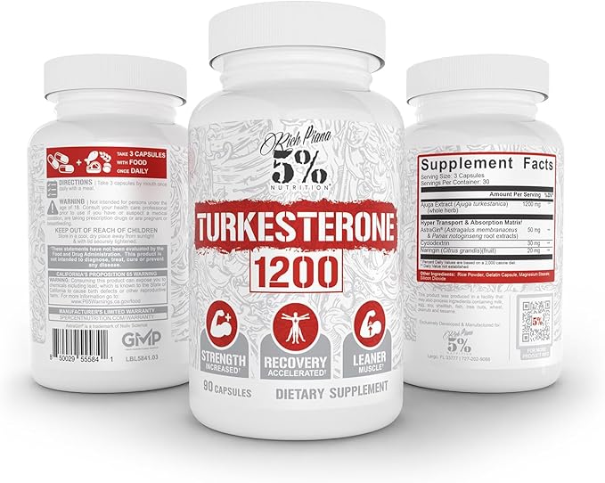 5% Nutrition Turkesterone 1200 mg + 200mg Ecdysterone | Max Purity & Absorption | Complexed with Astragin, Cyclodextrin & Naringin | 90 Capsules (1 Month Supply)