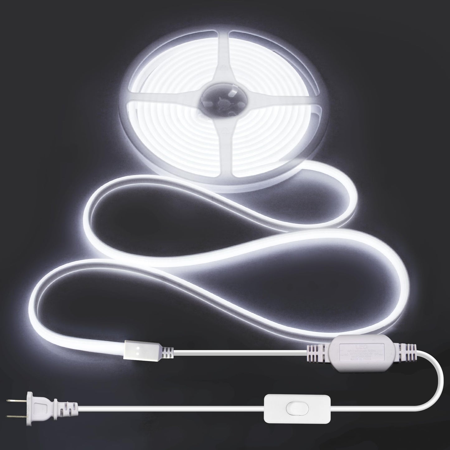 Alitove 110V 120V Led Strip Lights Waterproof 16.4Ft Cob Style Super Bright Daylight White Led Strip Lights 6000K Cri90+ For Indoor Outdoor Home Commercial Lighting(No Remote Version)