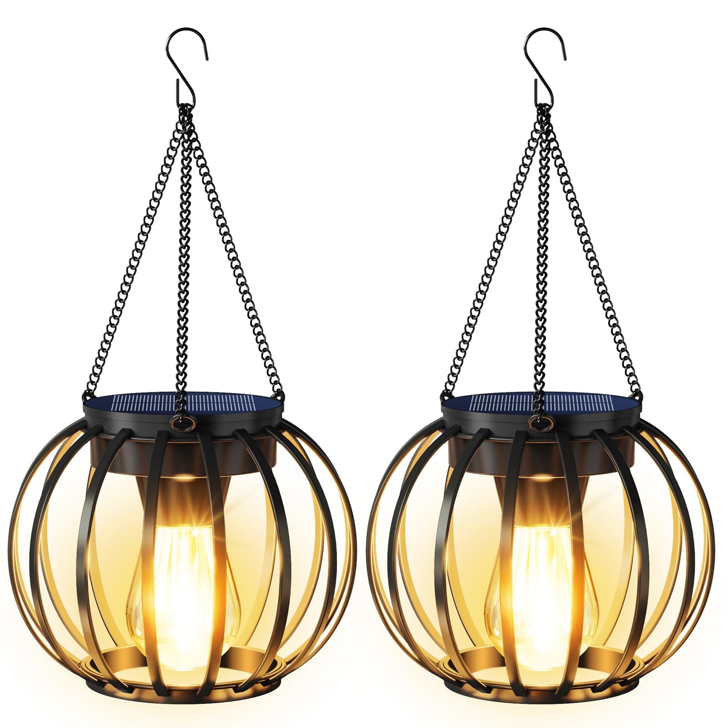 Aounq Solar Lanterns Outdoor Waterproof 2 Pack  14.37 Metal Hanging Solar Lights For Outside With Auto On/Off & Hook - Brighter Hanging Outdoor Lanterns Decorative Lighting For Garden Patio Yard