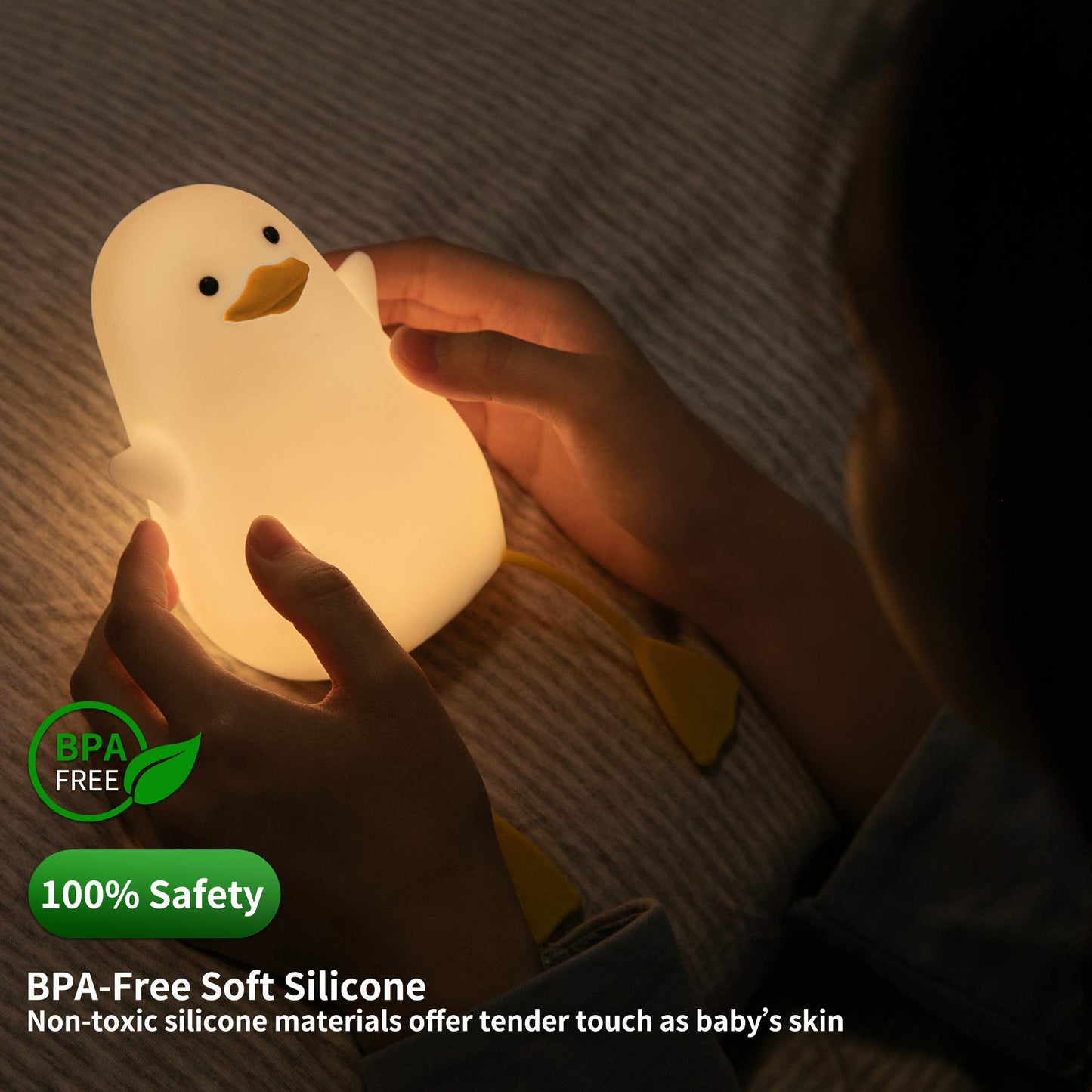 YuanDian Cute Duck Night Light, Silicone, White & Yellow, Model FS-2810-9999, Kawaii Room Decor for Kids and Teens