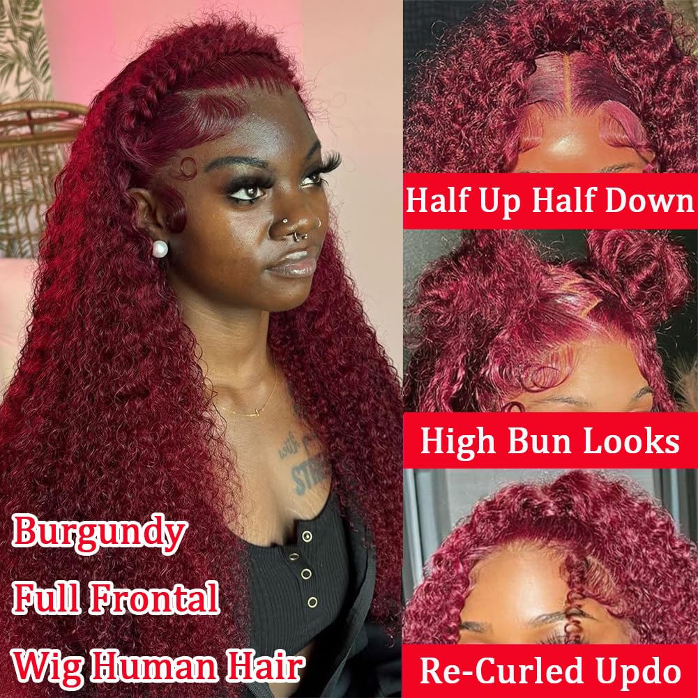 Simeider 20 Inch 99J Burgundy Lace Front Wigs Human Hair 13x6 Hd Deep Wave Lace Front Wigs Human Hair Pre Plucked Red Colored Fr