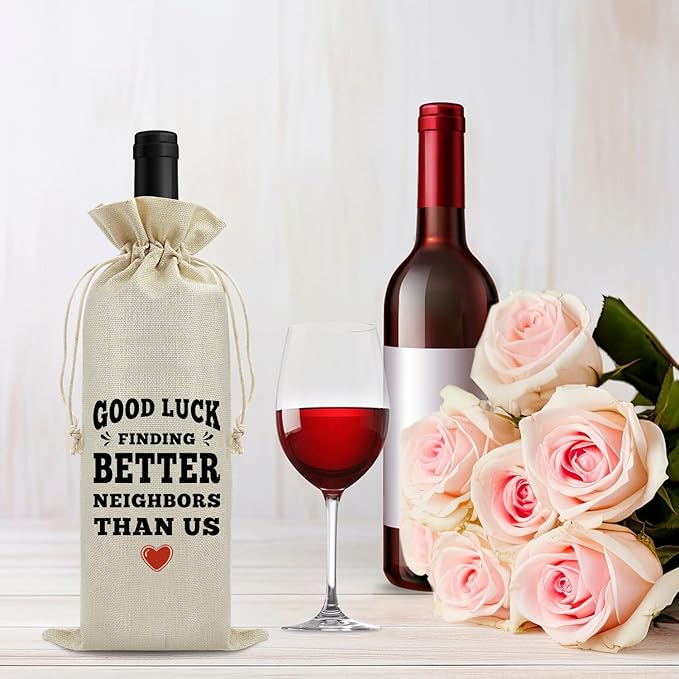 Neighbor Gifts Housewarming Gifts for Neighbor Wine Bag Moving Away Gift Parting Gifts for Neighbors Wine Gift Bag Thank You Gift for Women Men Birthday Christmas Best Gift for Awesome Neighbors