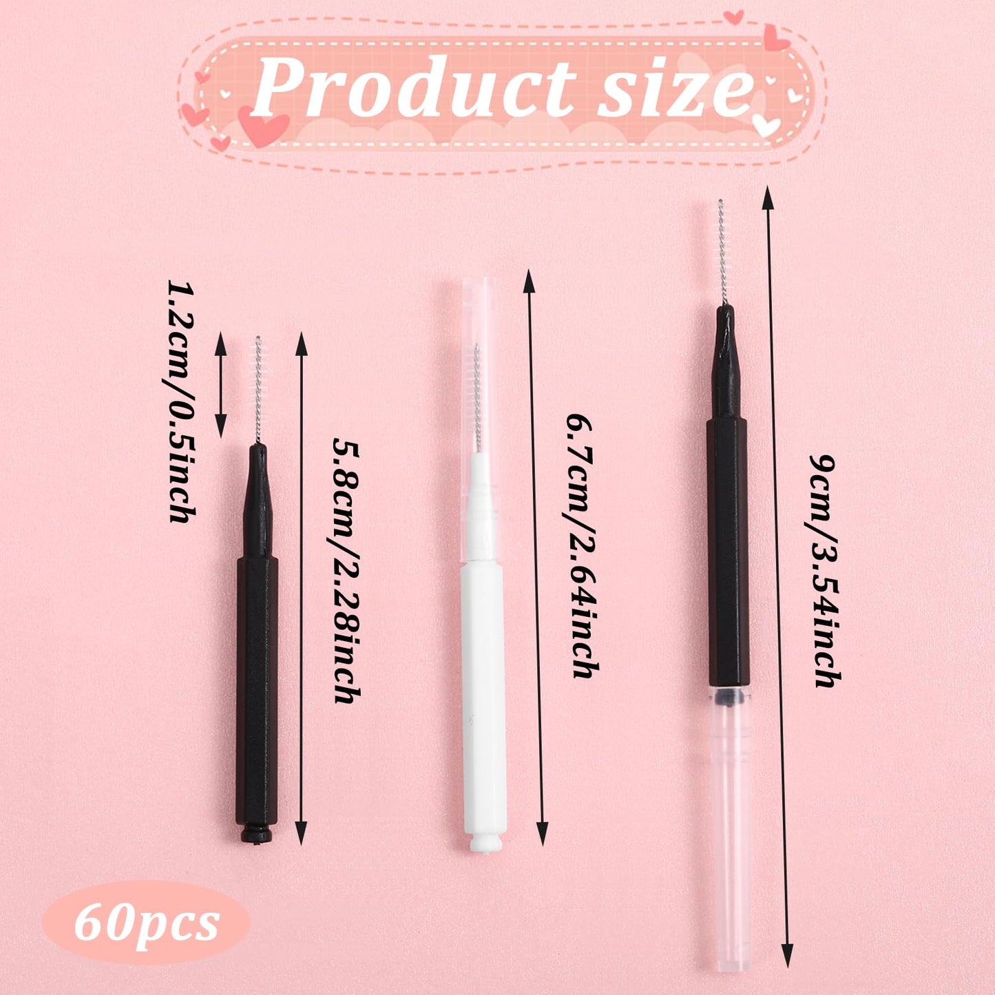 60PCS Micro Eyebrow Brush With Cap, Brow Lamination Brush Eyebrow Brush with Cap Eyebrow Spoolie Brush Portable Mini Spoolies fo