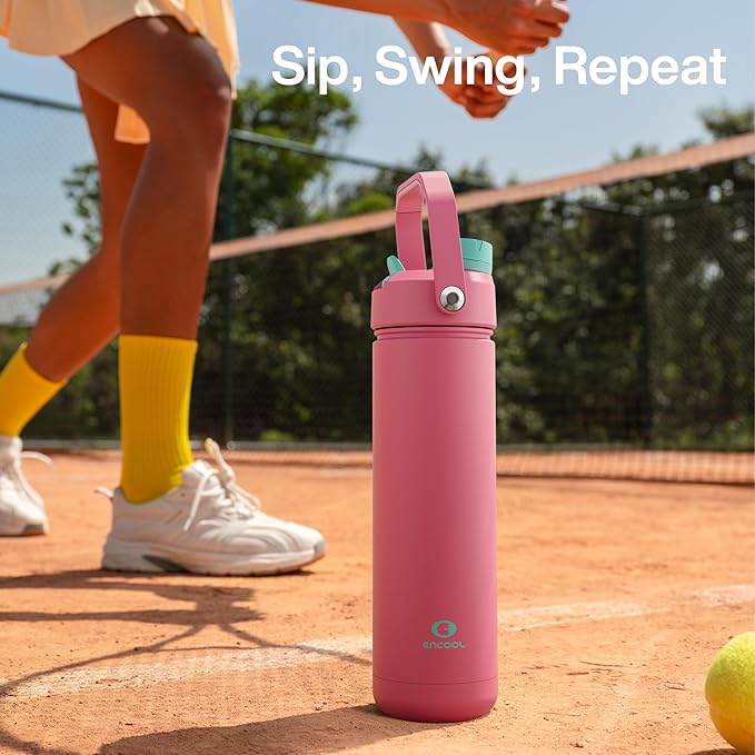 ENCOOL Insulated Water Bottle with Straw Stainless Steel Water Bottle, Leak-Proof, BPA-Free, Double Wall Vacuum Keeps Cold for 24 Hours for Sports, Travel, School (32 oz, Tulip)