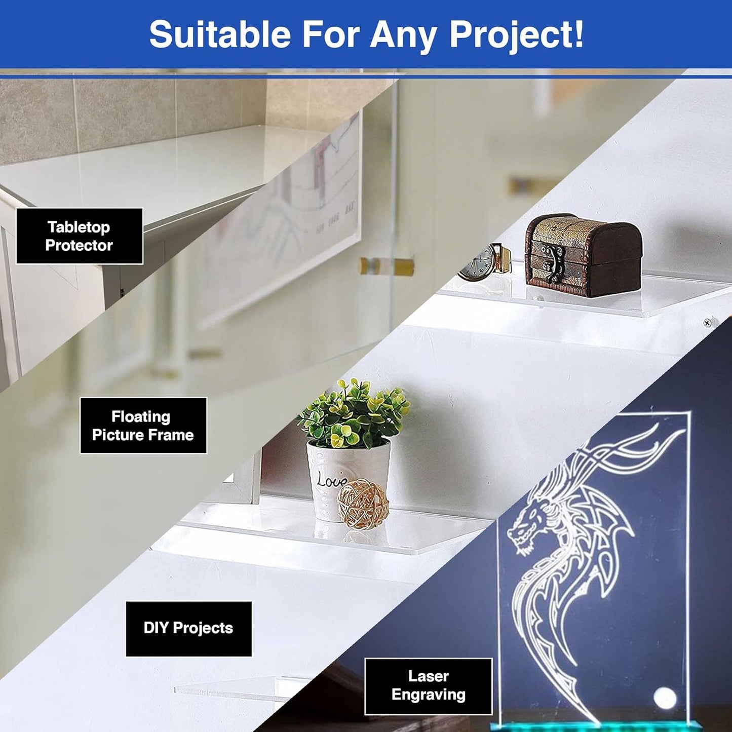 Duco USA-Made Clear Cast Acrylic Sheet 1/8 Inch Thick 12" x 12" - 1 Pack of Transparent Plexiglass Sheet - Lightweight Acrylic Board for Window Replacements, Displays, Signs, and More