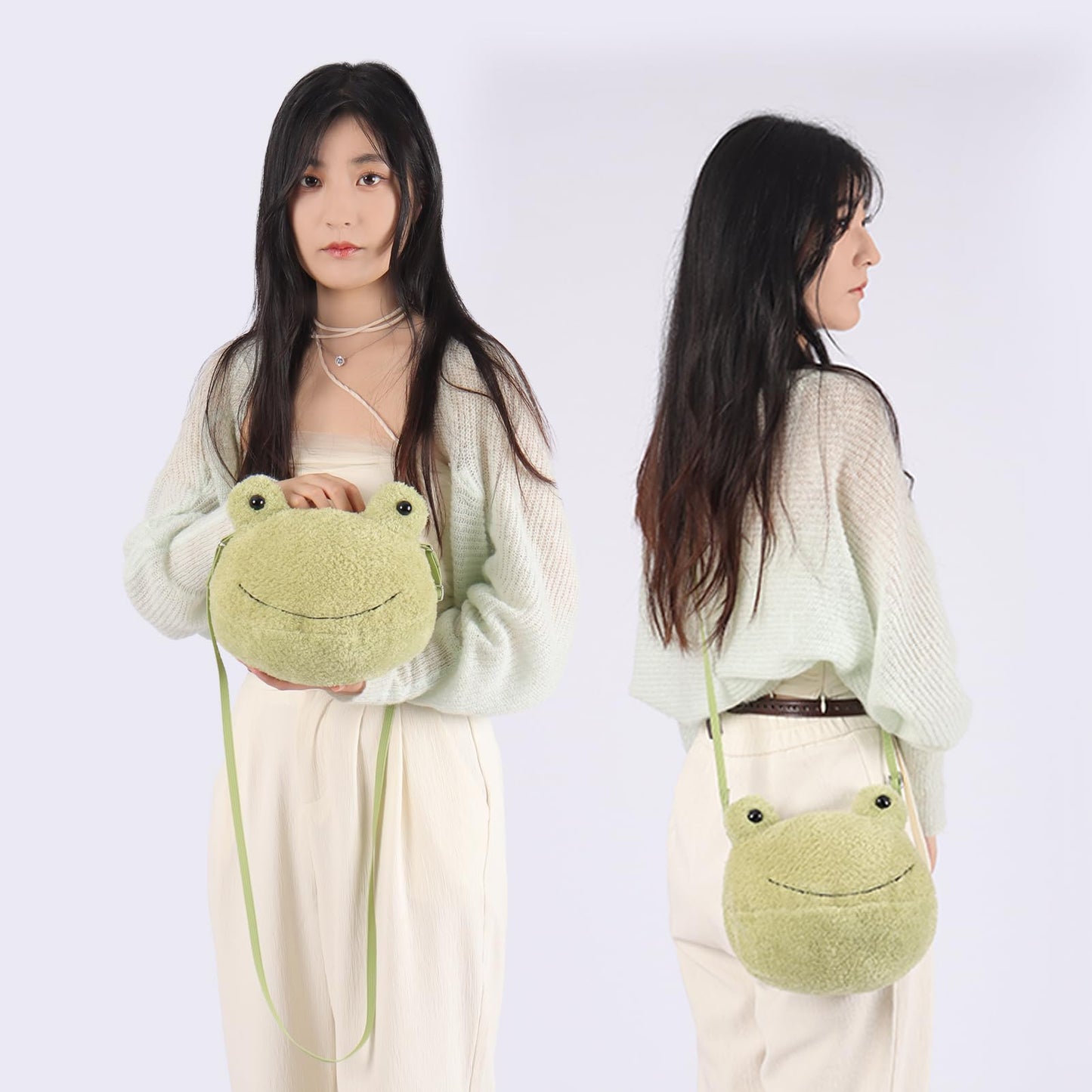 Apricot Lamb Velvet Frog Shaped Crossbody Plush Purse for Toddlers and Teen Girls, Stuffed Animal Shoulder Bag, Kids Fashion Handbags, 8.7 Inches