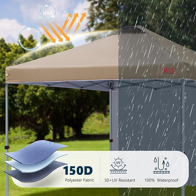 MASTERCANOPY Durable Pop-up Canopy Tent with 1 Sidewall (10'x10',Khaki)