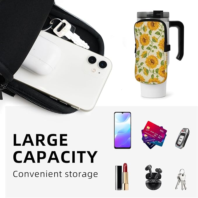 Water Bottle Pouch for Stanley Cup 40oz 30oz,Personalized Gym Purse for Men Women, Tumbler Pouch with Versatile Pocket Water Bottle Bag for Cards, Keys, Phone Botanical Leaf