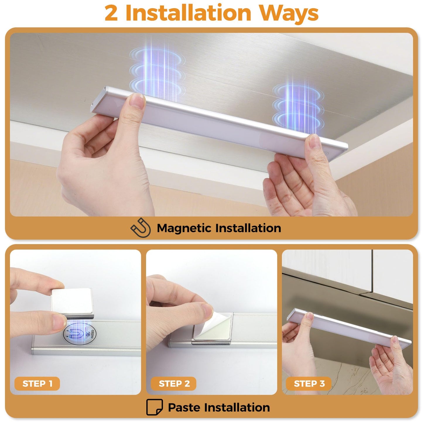 Yacoto Under Cabinet Lighting  5 Pack 54 Led Motion Sensor Light Indoor 3 Color Dimmable Rechargeable Battery Operated Motion Activated Under Counter Lights For Kitchen Closet Stairs Home