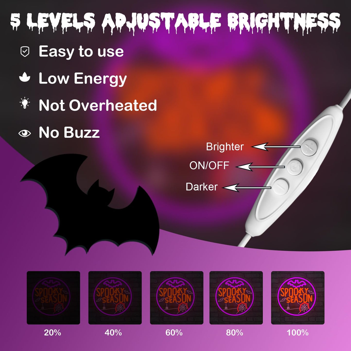 Spooky Season Neon Sign  Led Halloween Neon Light For D?Cor  Halloween Parties  Gift Usb Powered  Dimmable