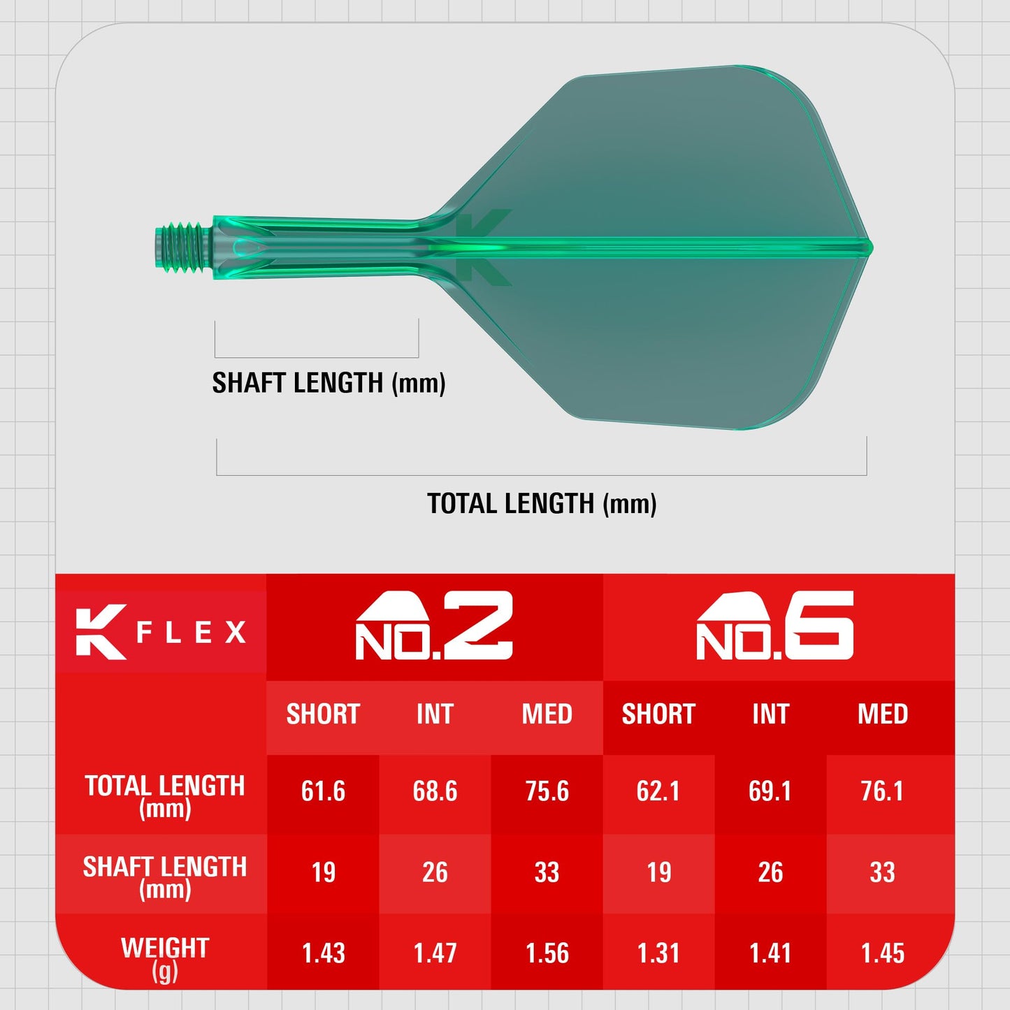 Target Darts K Flex Dart Flights and Shafts, No.6 Green, Medium (33mm), Pack of 3, Model taf1416, Professional Accessories