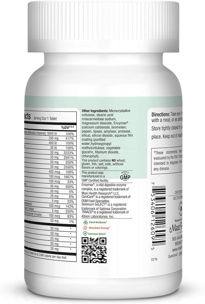 MaxiVite - No Iron - One a Day Multi Vitamin, 90 Tabs - Gluten Free - Kosher