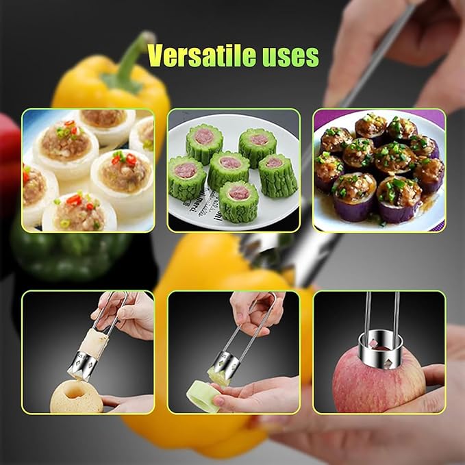 Red Bell Pepper Seed Corer, Upgraded T Shaped Vegetable and Fruit Corer Stainless Steel Tomato Apple Seed Remover Tool Practical Kitchen Gadget for Removing Fruit & Vegetable Cores (A 2pcs)