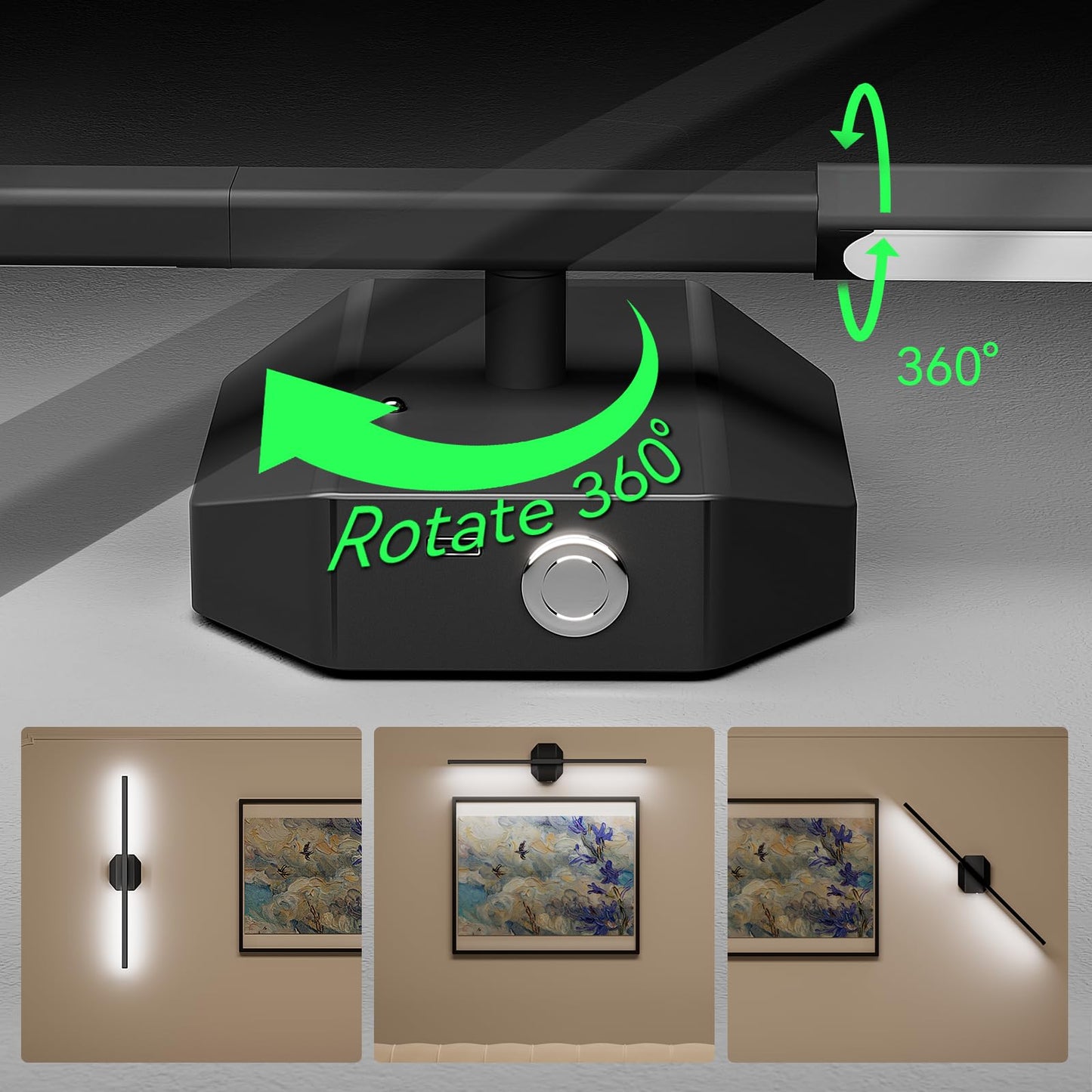 Hunhun Battery Operated Wall Sconce Set Of Two, 28 Inch, Black, Usb Rechargeable, Dimmable 3000K-6000K With Remote Control