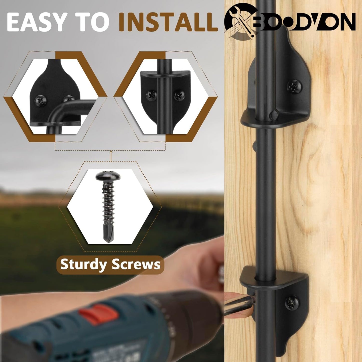 12 Inch Cane Bolt Gate Drop Rod Heavy Duty Gate Hardware, Gate Ground Latch for Wooden Fences, Metal Gates Doors Stopper for Gate Ground, Wrought Iron Gate Latches, Black Finish(1 Pack)