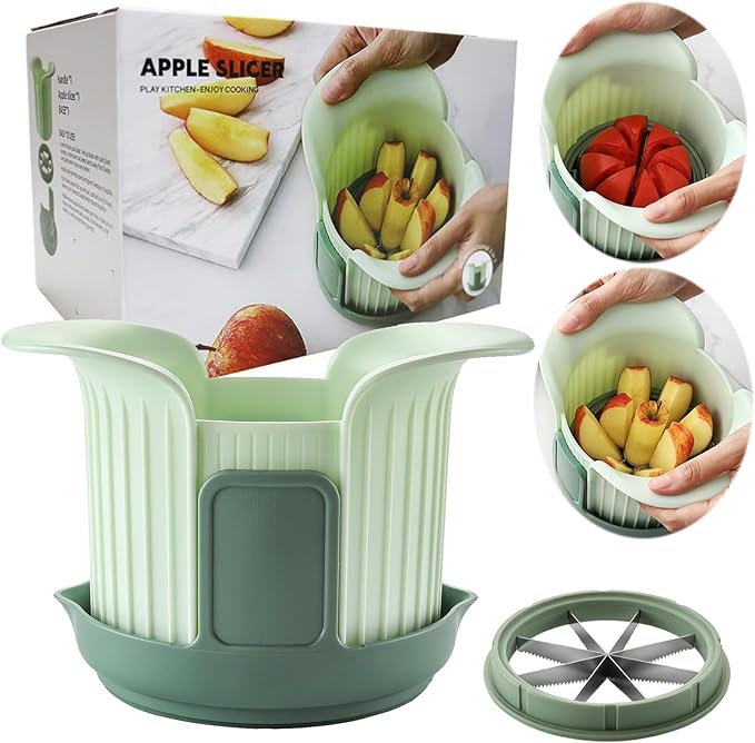 Apple Slicer, 8 Slices Heavy Duty Apple Cutter with Stand, Apple Corer&Tomato Slicer with Comfort Handle，Up to 3.8 IN Apples, The new apple slicer and corer also comes with tomato cutting blades.