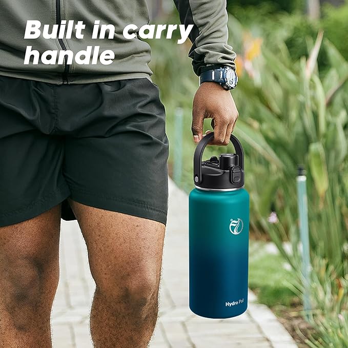 Half Gallon Insulated Water Bottle with 2-in-1 Lid (Chug Lid/Straw Lid), 40/64oz Double Walled Vacuum Stainless Steel Water Bottles, Water Jug with Straw