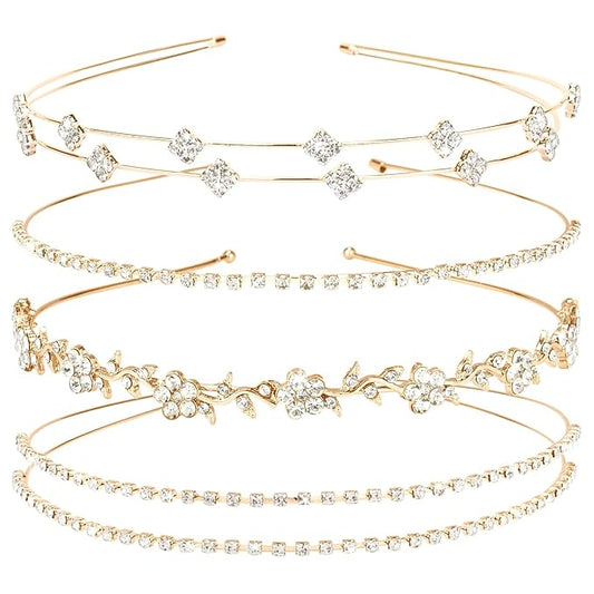 Jaciya Gold Bridal Headband 4 Pieces Rhinestone Headbands Crystal Flower Girl Leaves Crown Head Band Tiara Wedding Hair Ac...