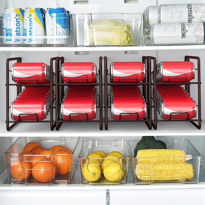 MOOACE Can Organizer for for Pantry, Stackable Soda Can Dispenser Canned Food Storage, Kitchen Cabinet Fridge Beverage Cans Holder, 4 Pack, Bronze
