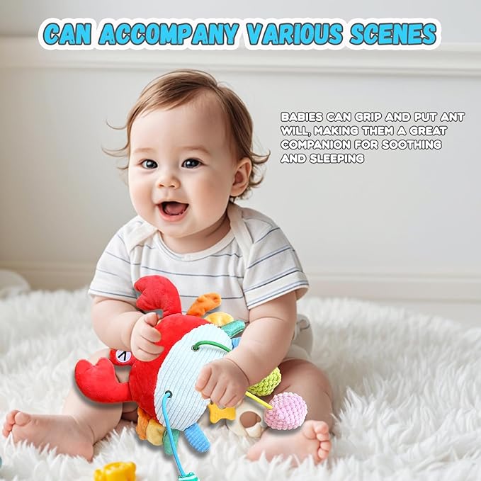 Baby Toys for 3 6 9 12 Months, Bassinet Toys for Infant & Toddlers, Crib Stroller Hanging Doll for Stimulating Baby’s Senses and Developing Motor Skills (Crab)