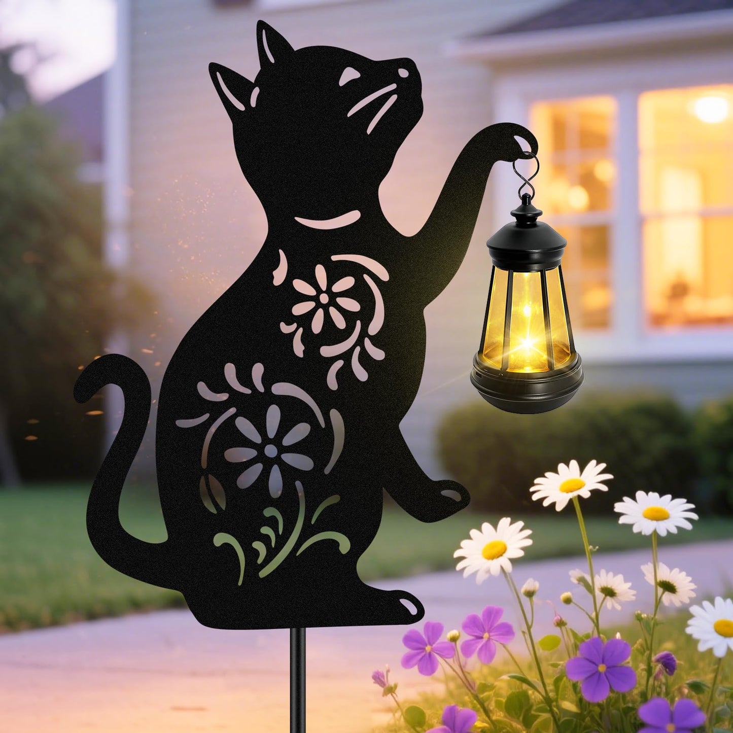 Solar Cat Hanging Lantern Outdoor  Black Cat Solar Lights  Cat Lover Gifts For Women Mom Grandma Birthday Christmas MotherS Day Waterproof Garden Ornaments Decor Outside Backyard Patio Pathway