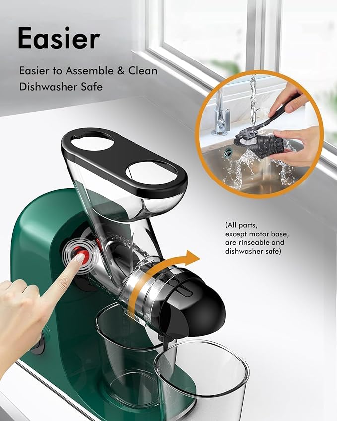SIFENE Single Auger Masticating Juicer – Cold Press Slow Juicer for Celery, Carrots, Ginger & Fruits, Dual Feed Chute, BPA Free, Quiet Motor, Easy to Clean, Compact for Small Kitchens