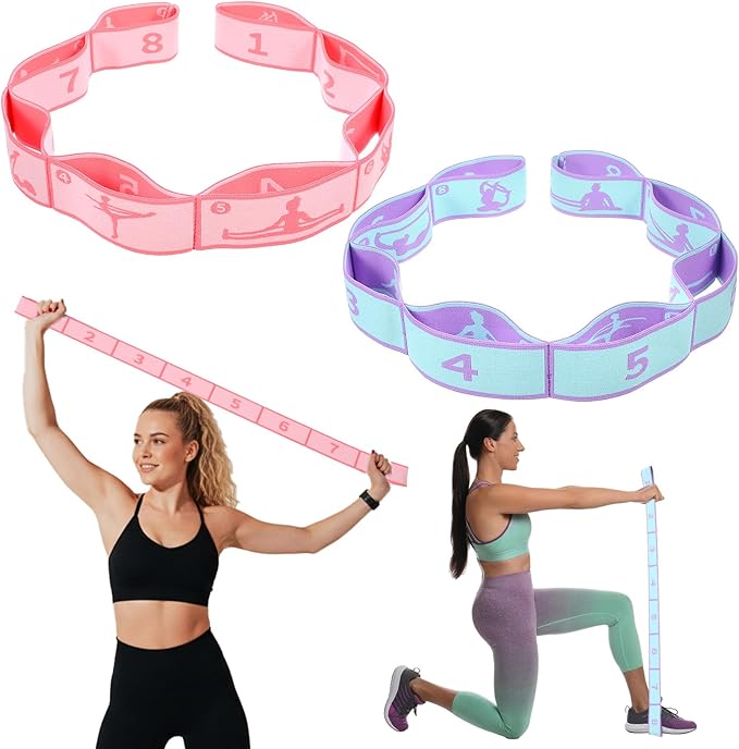 2PCS Elastic Yoga Stretching Strap with Loops, Stretch Strap for Dance, Gymnastics Stretching Ballet Dance Bands, Adjustab...
