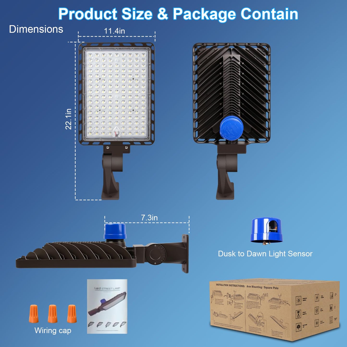 Biritalo 350W Led Parking Lot Light Outdoor:Arm Mount 52500Lm Super Bright Dusk To Dawn Led Shoebox Lighting Commercial 5000K 100-277V Ip65 Waterproof Wall Floodlights For Park Stadium Barn Yard