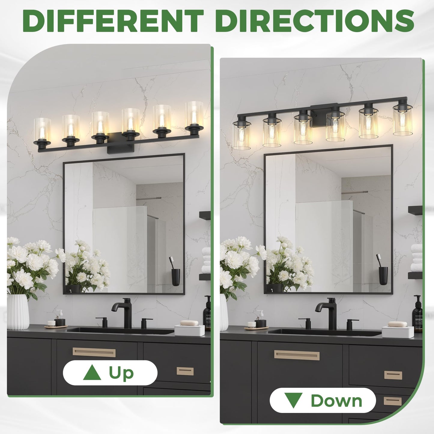Doresshop Bathroom Light Fixtures  6-Light Matte Black Bathroom Lighting Fixtures Over Mirror With Clear Glass Shade  Vanity Lights For Hallway Living Room Bedroom