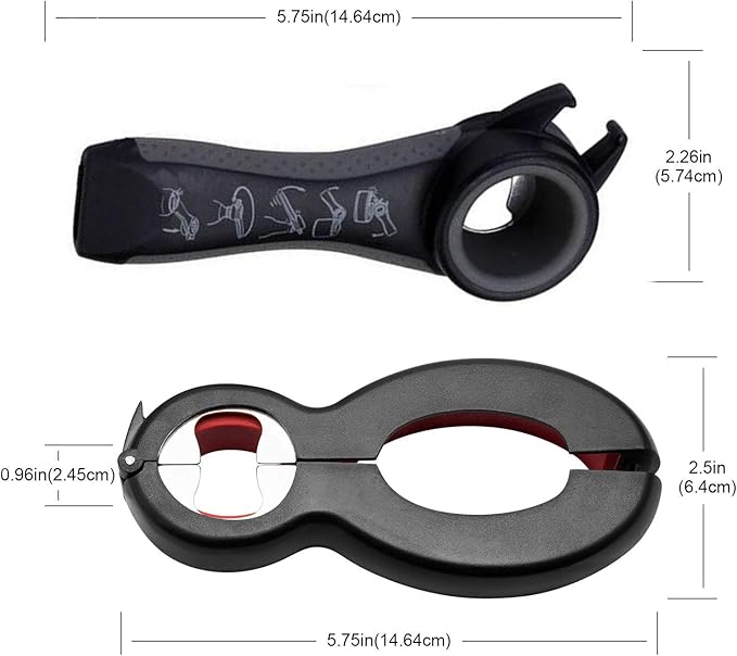 Bottle Opener Set,2Pcs Inclinding 5-in-1 and 6-in-1, Can, Soda, and Jar Openers, Twist Off Lid – Jar Opener for Seniors and Arthritic Hands (Gray Black)