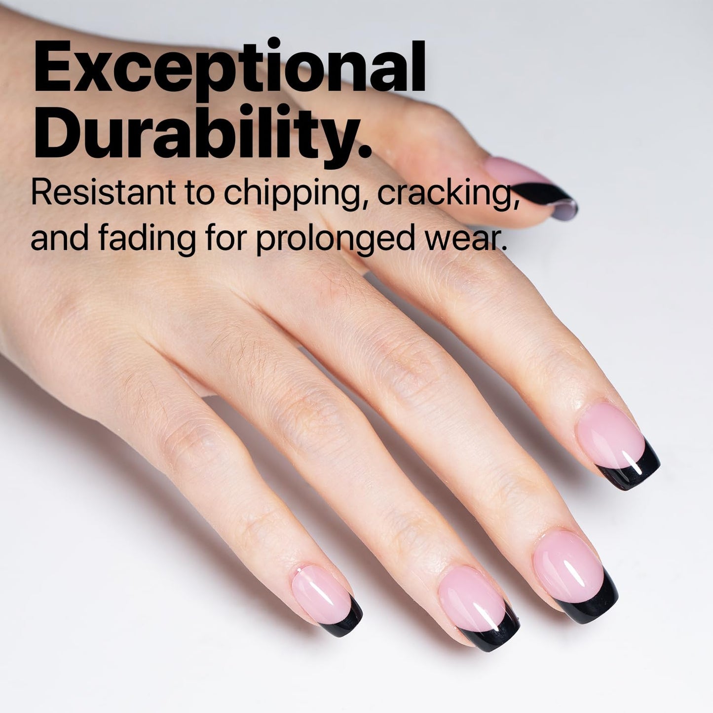 SXC Cosmetics French Tip Press On Nails - Black Series, Extra Short Square, X-Pro Tips Starter Kit | 150PCS, 15 Sizes, 5 Styles,