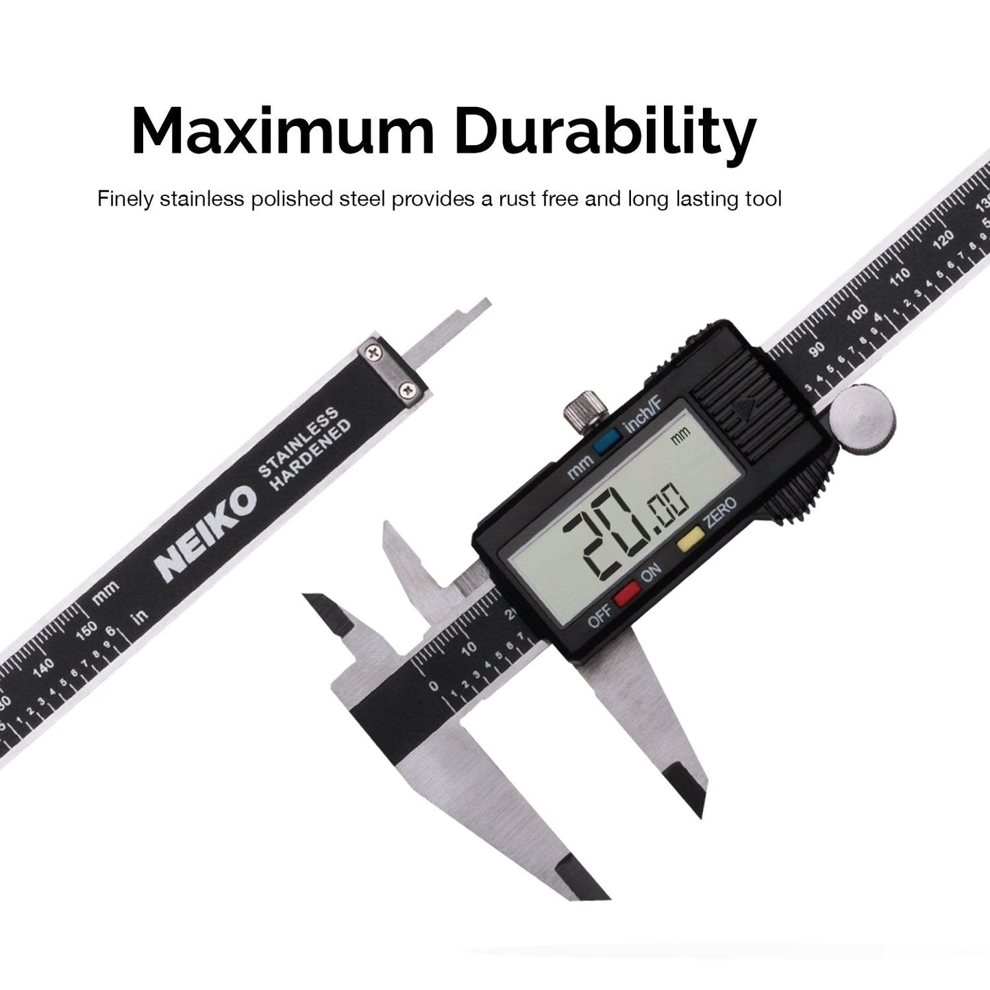 NEIKO 01408A 8” Electronic Digital Caliper Extra Large Display | 0-8 Inches | Inch/Fractions/Millimeter Conversion | Polished Stainless Steel