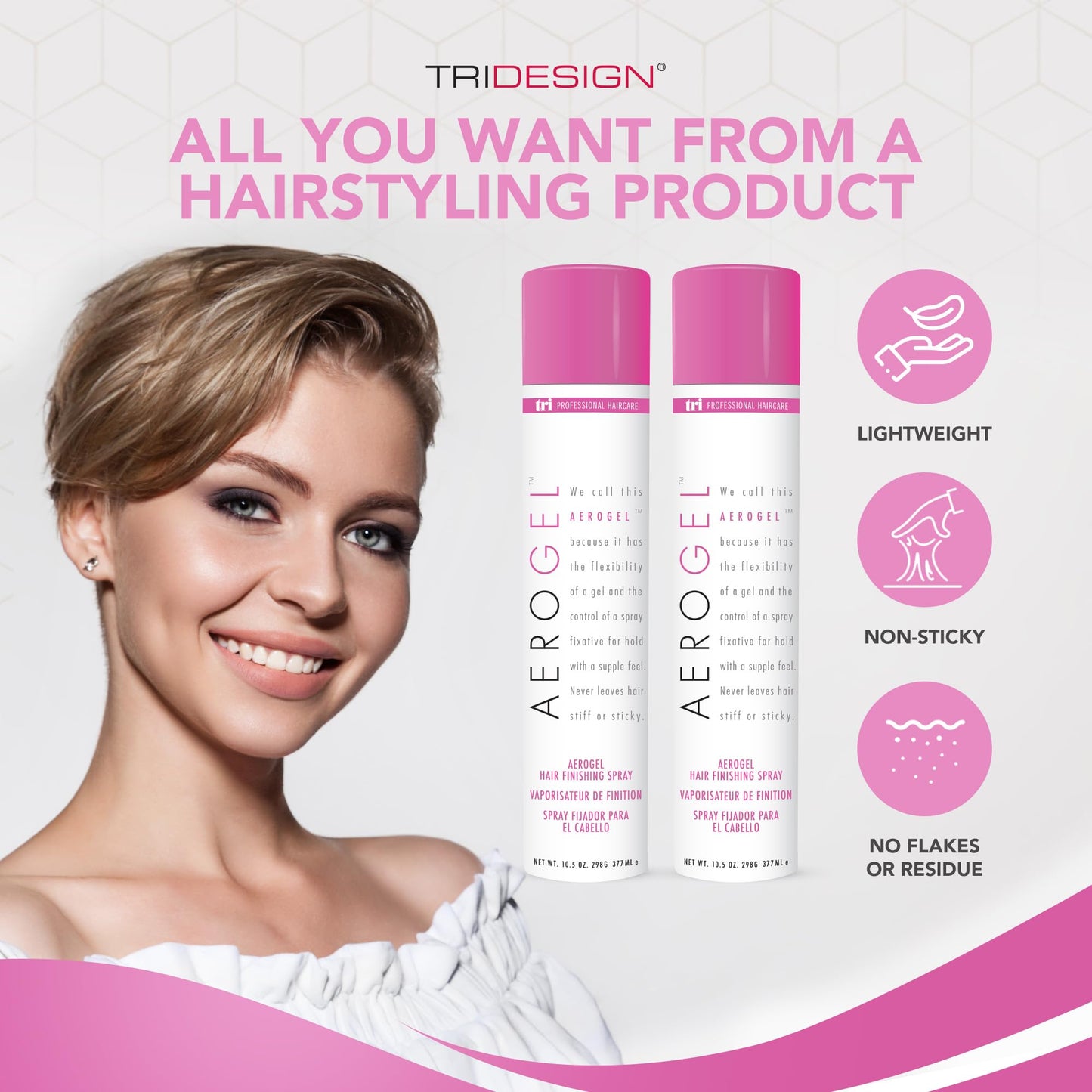 TRIDESIGN Aerogel Hairspray - Strong Hold Hair Finishing Spray for Volumizing & Control, Flexible Styling for All Hair Types, No