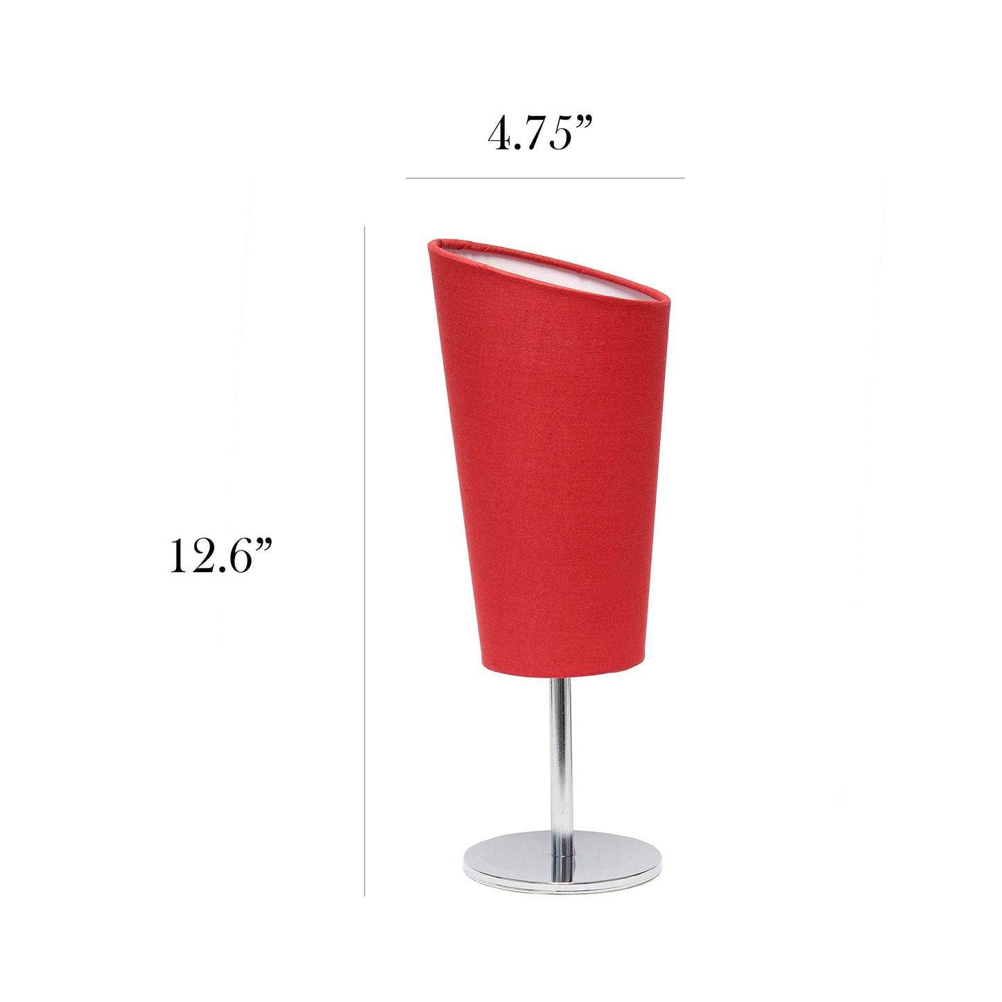 Simple Designs Lt2061-Red Mini Table Lamp, Red Fabric Shade, Metal, Pack Of 1
