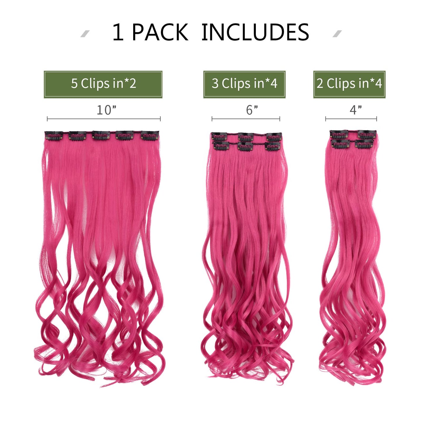 HSPJHTM Dark Pink Hair Extensions Wave Clip in Hair Extension for Women Halloween 18 5PCS Wavy Curly Natural Hair Extentions Thi