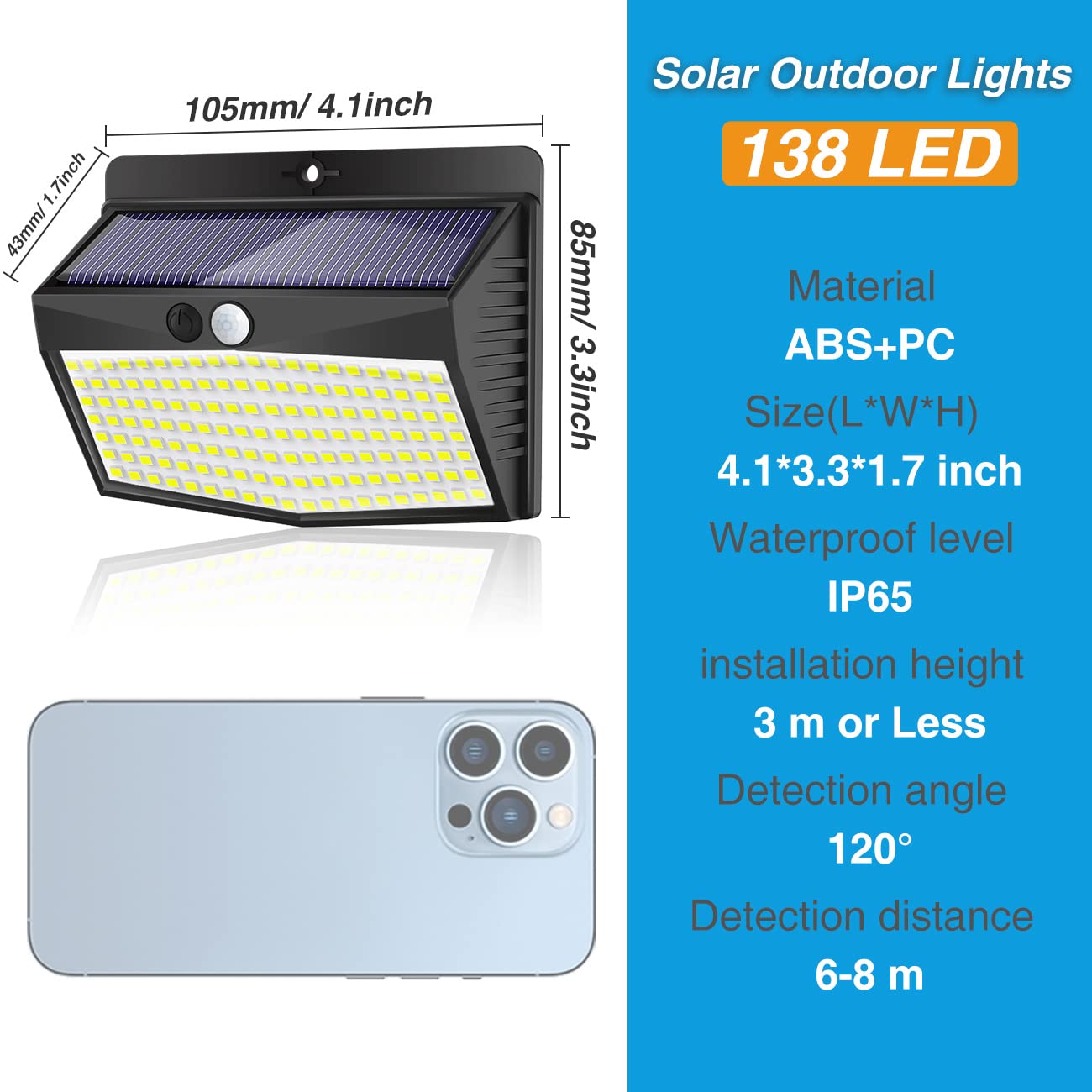 Peasur Solar Lights Outdoor, 138 LED Motion Sensor Security Lights, 8 Pack, Cool White, Waterproof, Model WS26-8-US