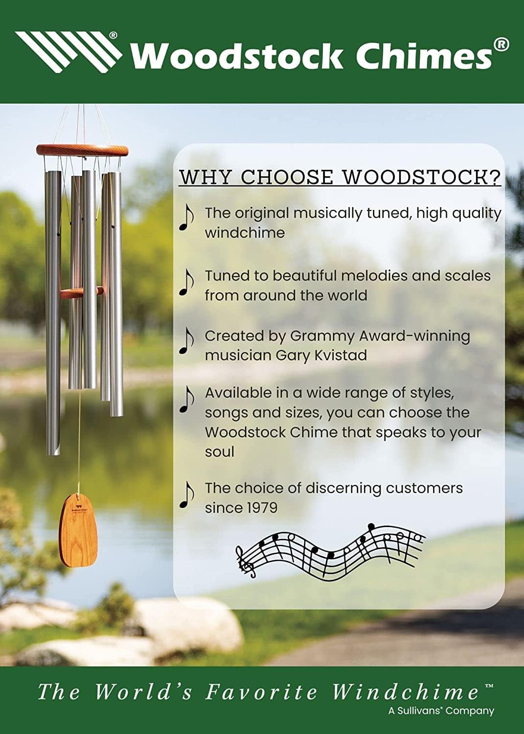Woodstock Chimes Pluto Wind Chime for Outside 37" Black Wood Medium Tone Sound for Outdoor Garden, Patio, Porch Decor Gifts, Encore Collection, DCKK37