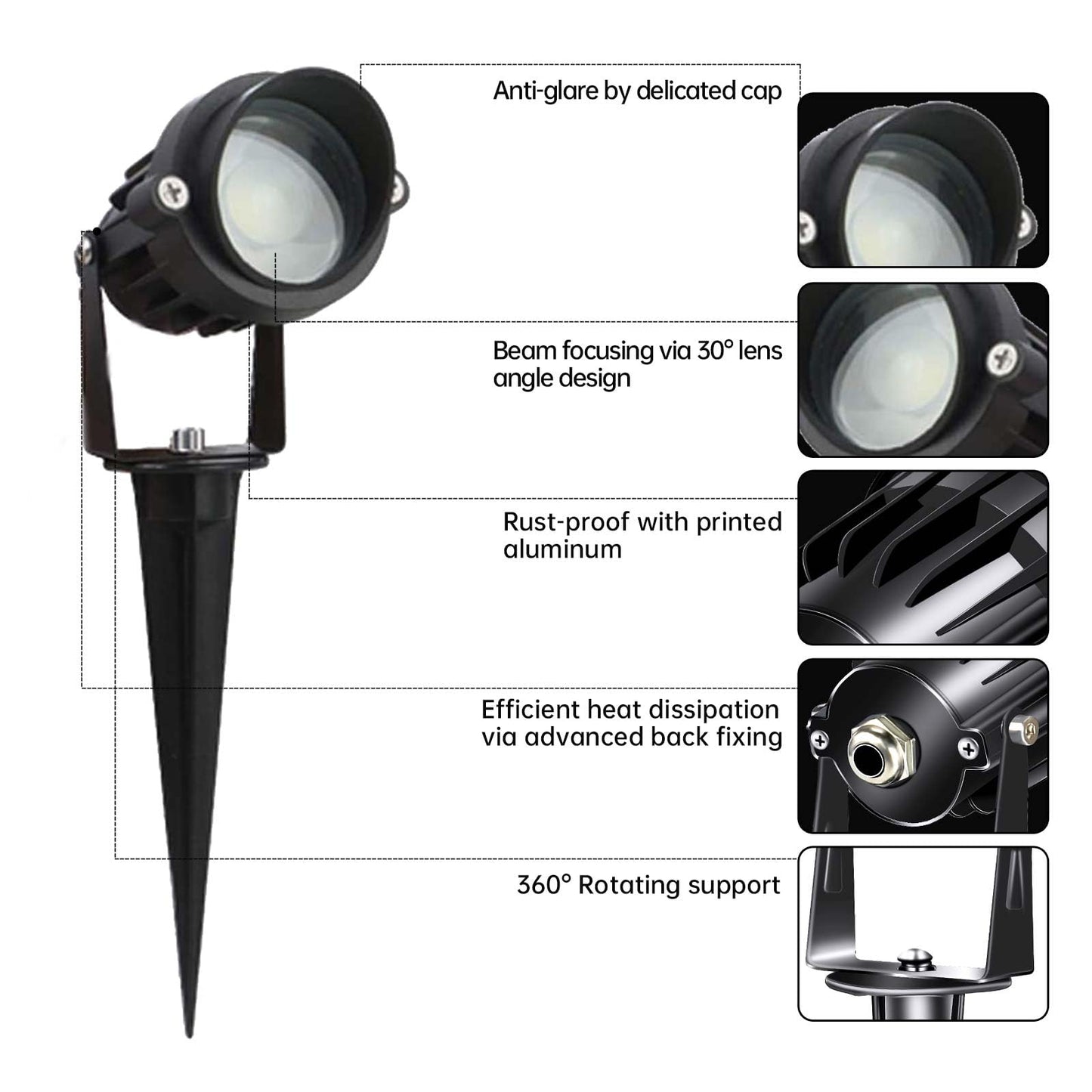 LAVAED 10W LED Landscape Lighting Waterproof Spotlights 1000LM 12/24V Low Voltage 8Pack Aluminum