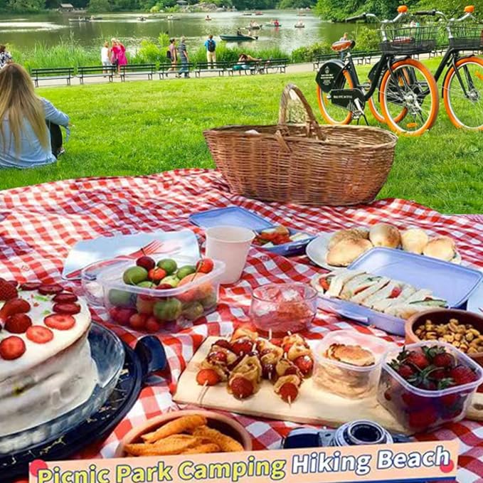 Picnic Blanket|Beach Mat|Picnic Blanket for Indoor and Outdoor, 80" x 60" Sandproof Waterproof Larger Mat for Beach, Travel, Camping, Hiking, Park Grass,Handy Mat Tote, Foldable. (Red Plaids)