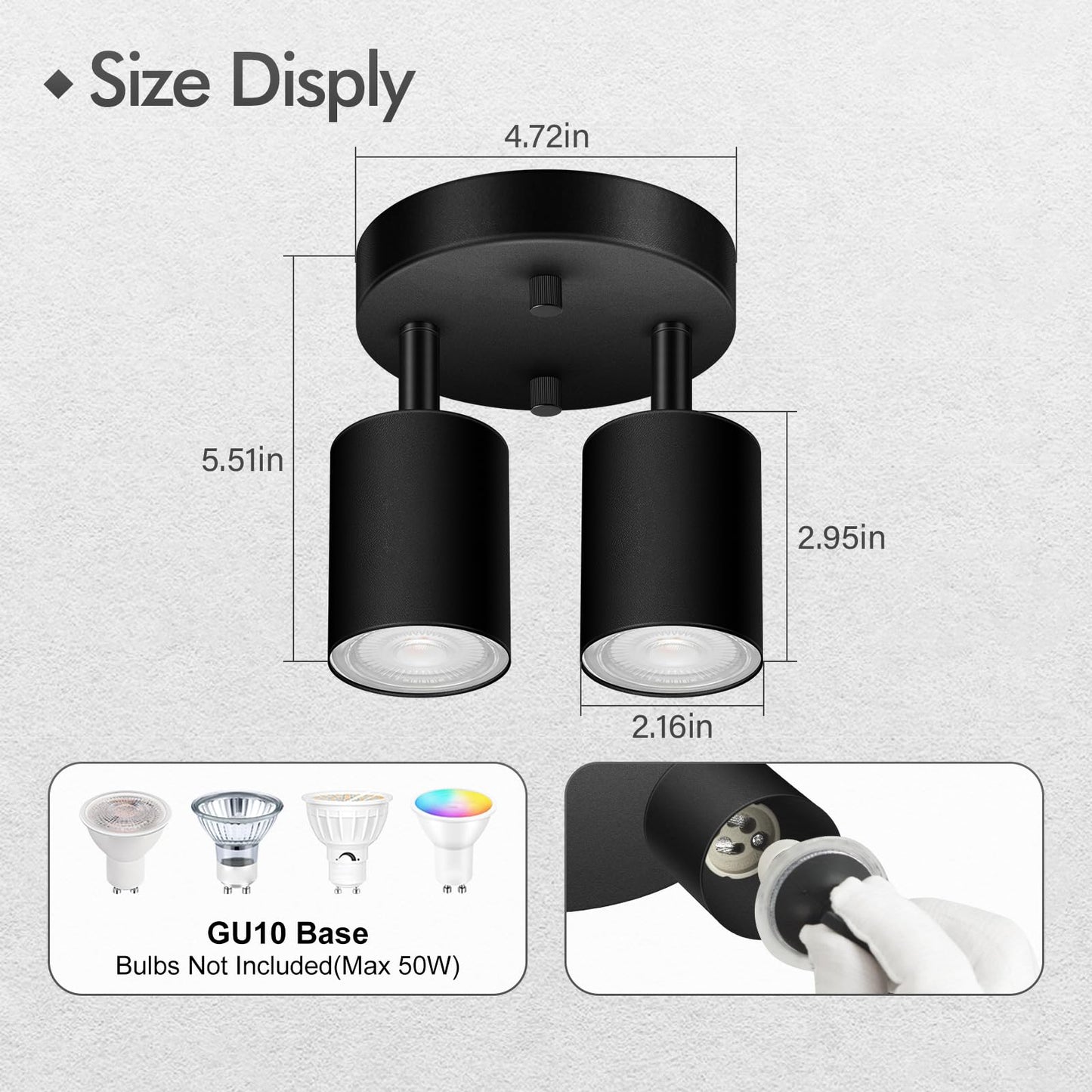 2 Light Track Lighting Fixtures Ceiling  Matte Black Round Directional Ceiling Spotlight  Gu10 Flush Mount Track Fixture  Adjustable Modern Led Track Lights For Kitchen/Living Room  Bulb Not Included