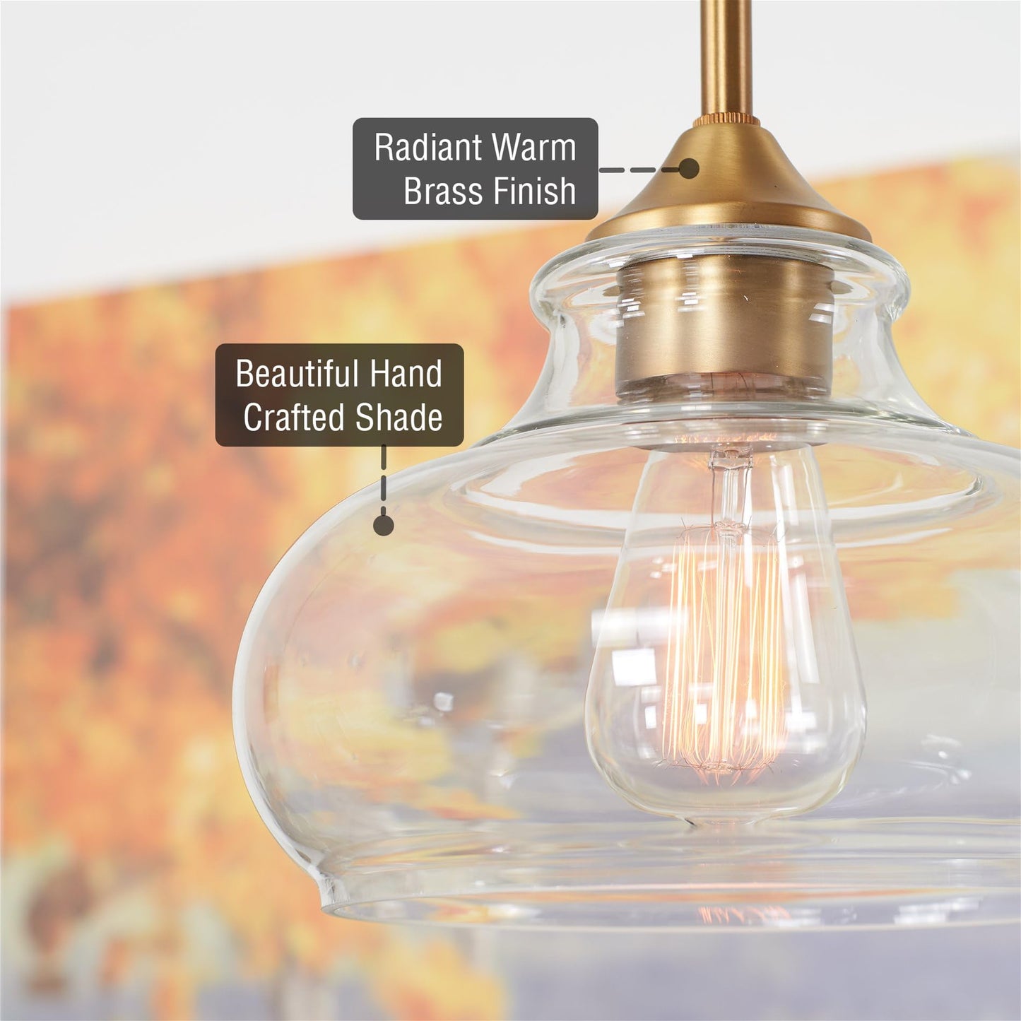 Kira Home Harlow 9in Pendant Light, Modern Industrial, Clear Glass Shade, Warm Brass Finish, Model RV-CP6802-WB