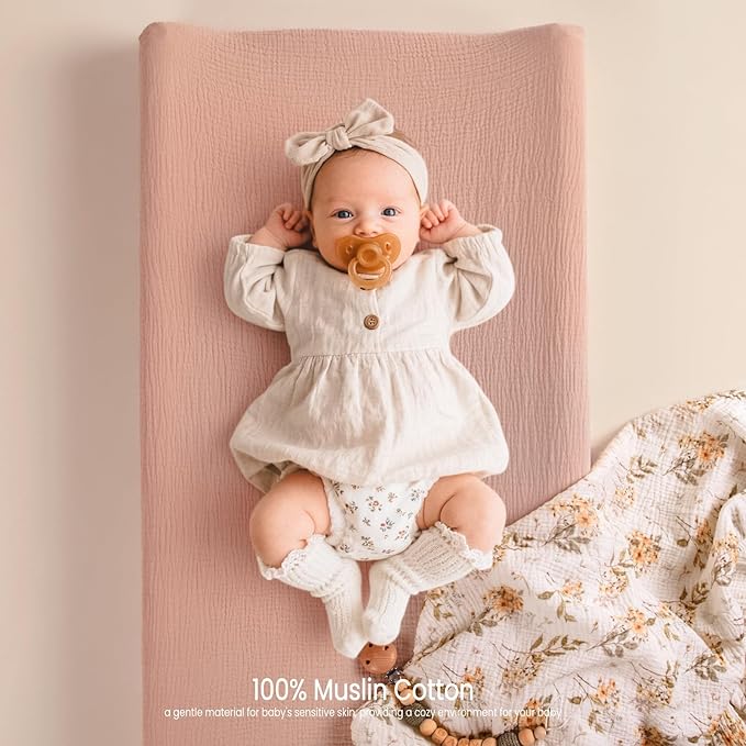 lulumoon Muslin Changing Pad Cover: 2-Pack Soft Breathable Cotton Boho Floral Print for Baby Girls - Nursery & Baby Shower
