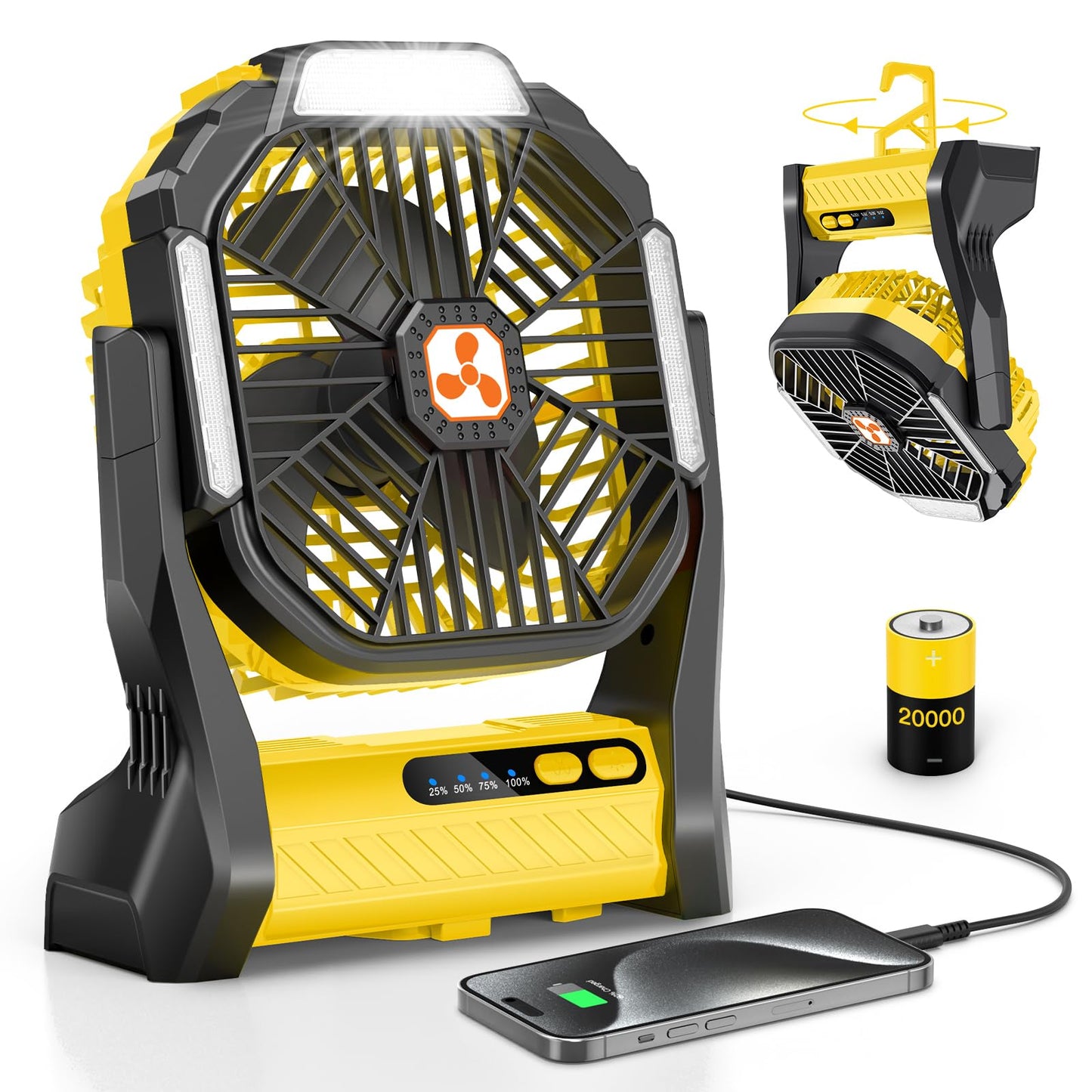 Portable Fan Rechargeable, 20000Mah Cordless Battery Powered Fan With Led Lantern, Usb C Battery Operated For Travel Bedroom Hom