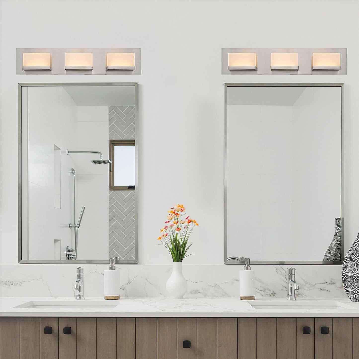 Kira Home 3-Light Bathroom Vanity Light, 24in, Brushed Nickel, Integrated LED, Model RV-WB9233-BN, Energy Efficient, 3000k Warm White