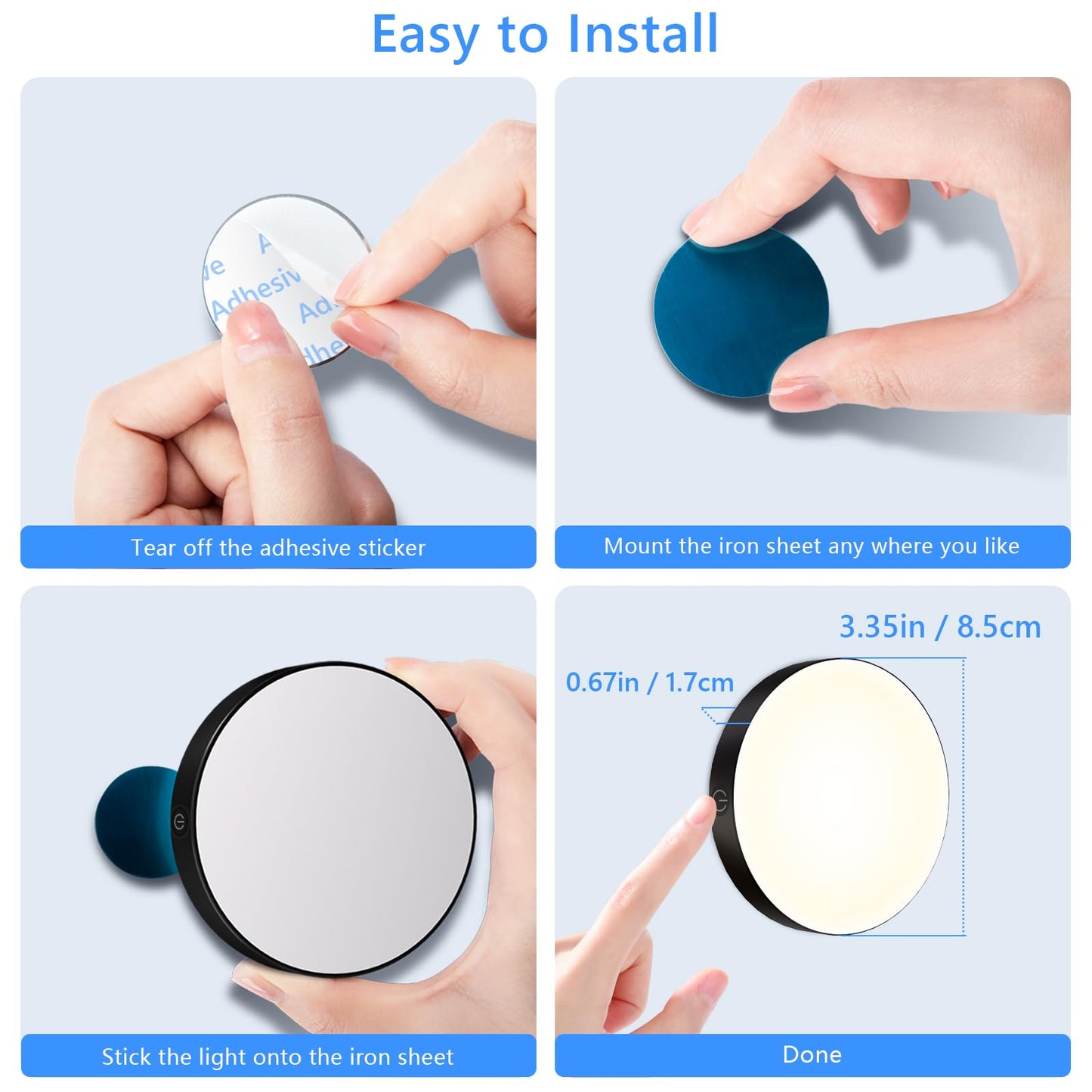 Ferswe Dimmable Touch Light, LED Night Light, Rechargeable, 3000K, 1000mAh Battery, Black, Model F-US007, 2 Pack