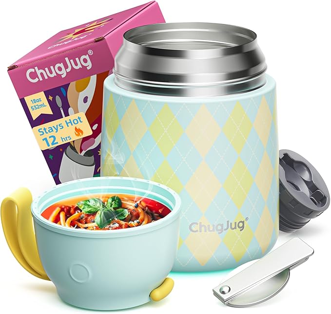 Thermo for Hot Food for Adults Kids | Wide Mouth, 18 oz Insulated Food Jar with Spoon, Leakproof Soup Thermo for School Office Travel, Thermal Steel Lunch Container Easy to Carry (Green)