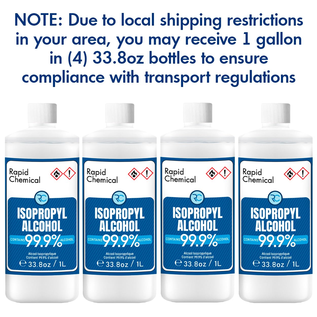 99% Isopropyl Alcohol - USP Grade - 99 Percent IPA Alcohol - 4 Pack 33.8 fl oz - 1 Gallon